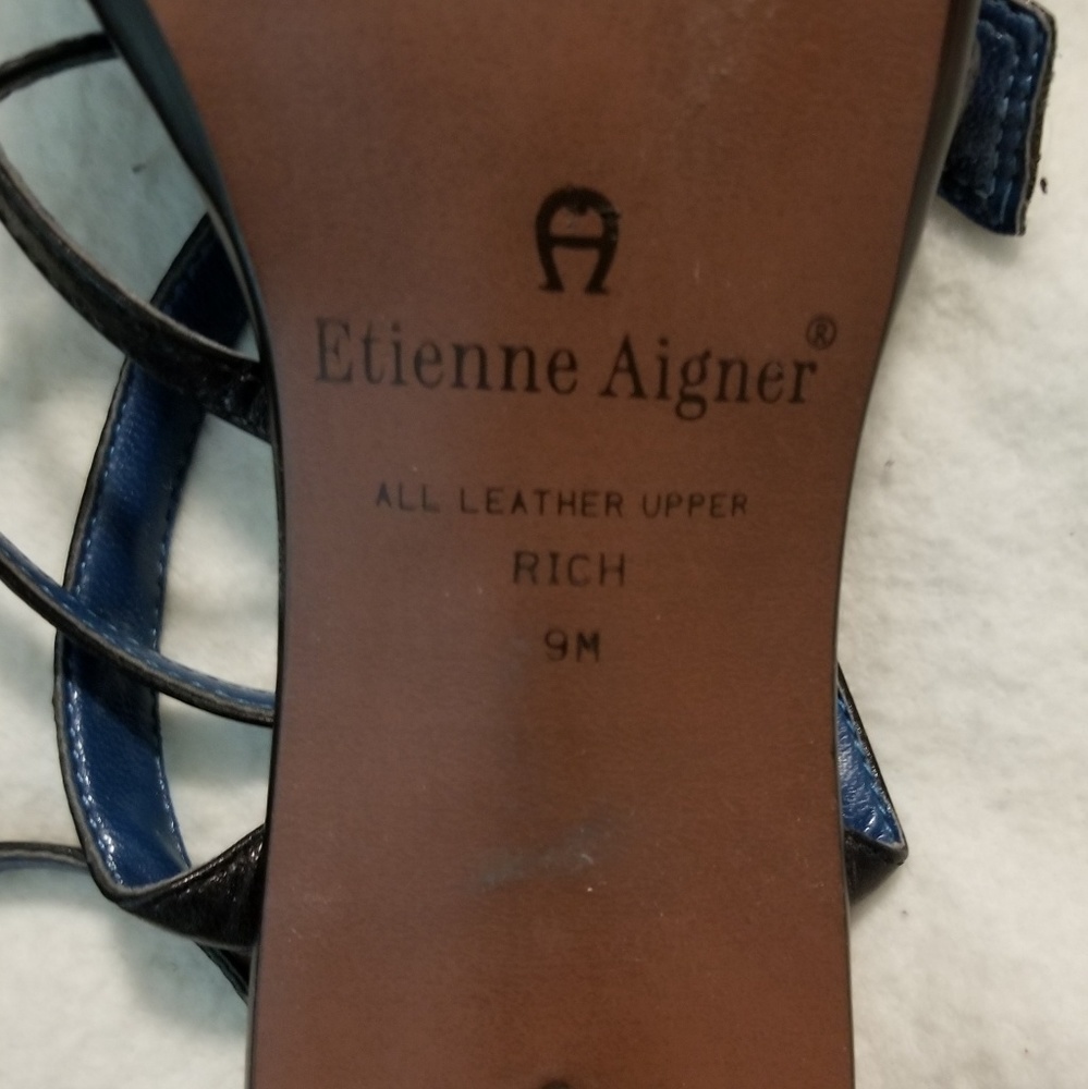 Etienne Aigner Black Strappy Leather Heels - Picture 4 of 4